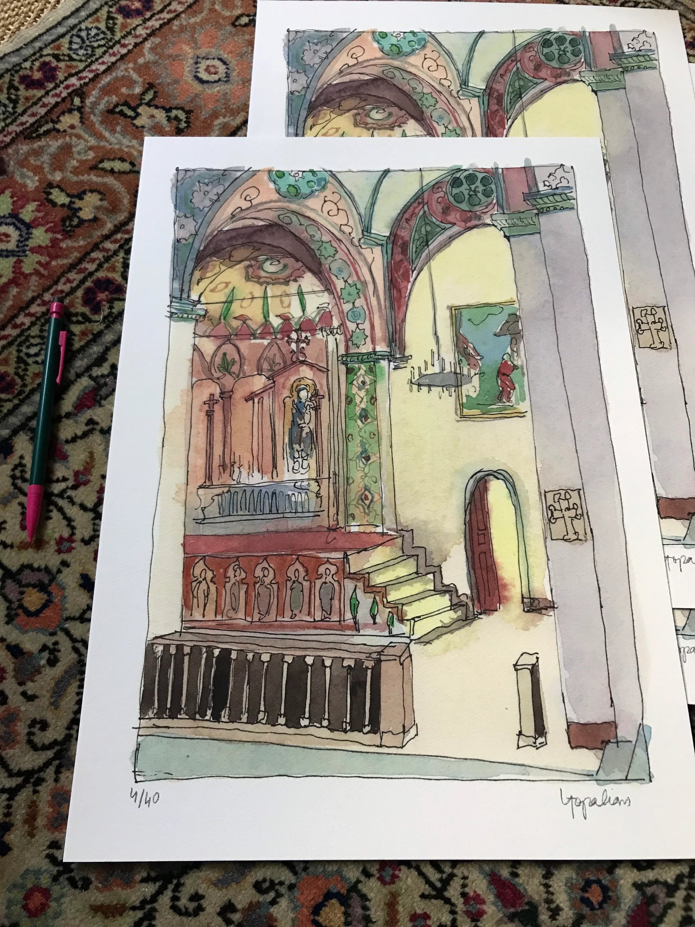 L'Intérieur de la Cathédrale Etchmiadzin, couleurs pastel - Édition limitée sur papier d'art