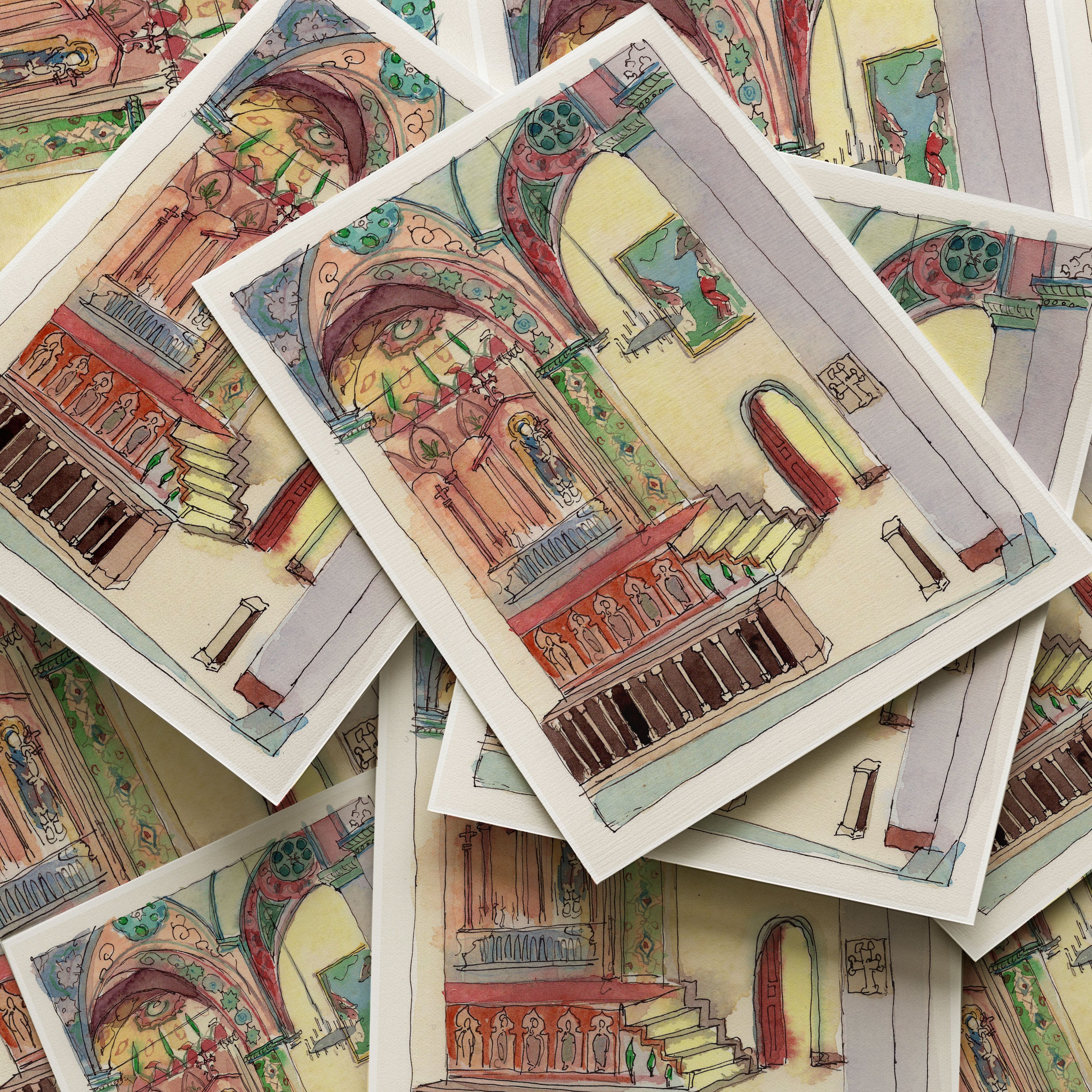 L'Intérieur de la Cathédrale Etchmiadzin, couleurs pastel - Édition limitée sur papier d'art