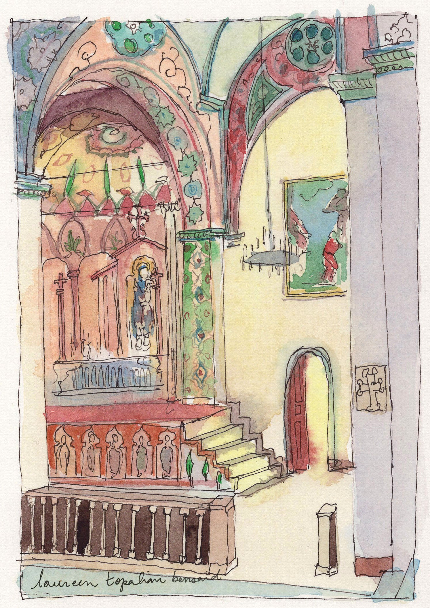 L'Intérieur de la Cathédrale Etchmiadzin, couleurs pastel - Édition limitée sur papier d'art